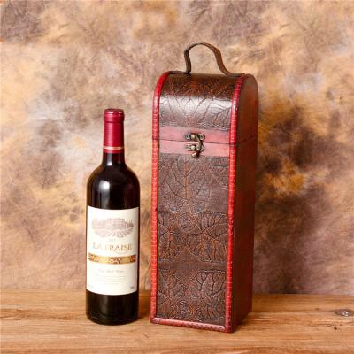 China Handmade Luxury PU Beer Wine Whiskey Glass Bottle Storage Packaging Leather Wooden Gift Box For One Pcs for sale