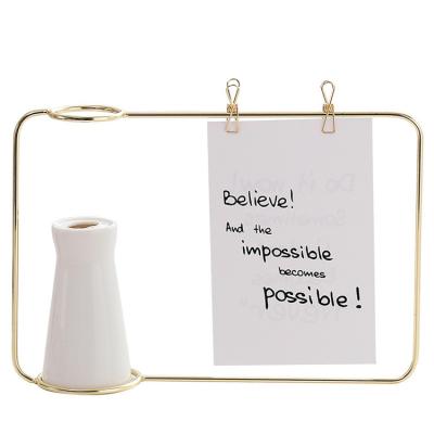 China Nordic Europe White Ceramic Vase For Home Decoration Desktop Decoration With Gold Message Or Photo Holder for sale