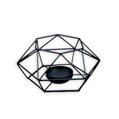 China Hot European Unique Black Home Decoration Design Wrought Iron Home Decorations Hexagon Metal Wire Candle Holder New for sale