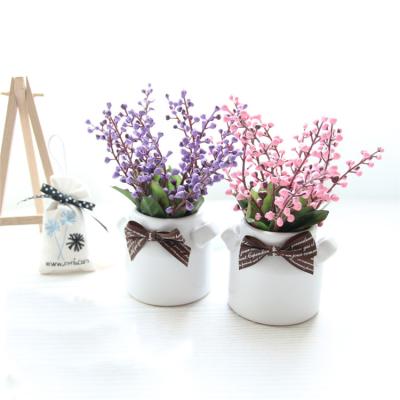 China Desktop Decoration Mini Artificial Flower Bonsai with Vase Cloth Silk Flowerpot for Home Office Decor for sale