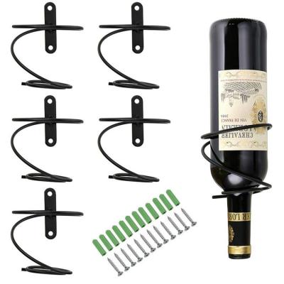 China Simple Black Wall Mounted Spiral Wine Rack Hanging Metal Wine Bottle Rack for sale