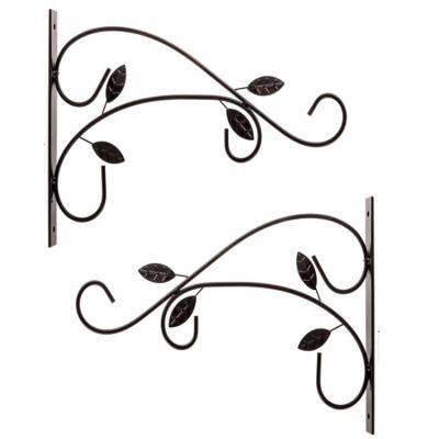 China Modern Garden Accessories Leaf Design Plant Flower Basket Hook Metal Iron Wall Mounted Hooks for sale