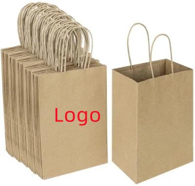 China Retail Carry Packing Food Takeaway Bags Recyclable Packaging Size Strong Handles Print Small Buying Custom Your Own Logo Kraft Paper Bag for sale