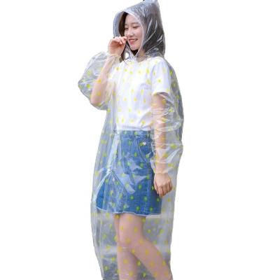 China Promotional Printing Disposable PE Rain Proof Full Transparent Raincoat Women With Button for sale