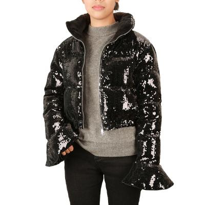 China New Style Waterproof Sequin Jacket Fashion Sweater Shiny Winter Coat Women Slap Crop Stripper Jacket for sale