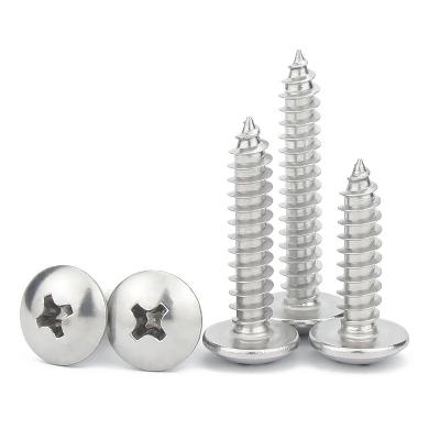 China general industry 304 stainless steel cross head self tapping screw round large flat head/umbrella head/mushroom wood screws m3m4m6 for sale