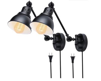 China Traditional Plug In Wall Sconce Set Of 2, Dimmable Dangle Arm Wall Lights With On/Off Switch Wall Sconce Wall Mounted Lighting for sale