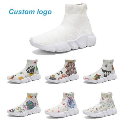 China Cushioning Custom AOVO Logo Men's Sneaker Shoes New Mesh Socks Shoes Unisex Amazon OEM Custom Made Shoes For Men for sale