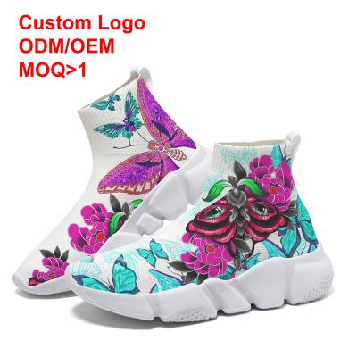 China 2022 New Fly Printed Mesh Women's Breathable High Heels Fashion Summer Fashion Mesh Woven High Heels Breathable Boots for sale