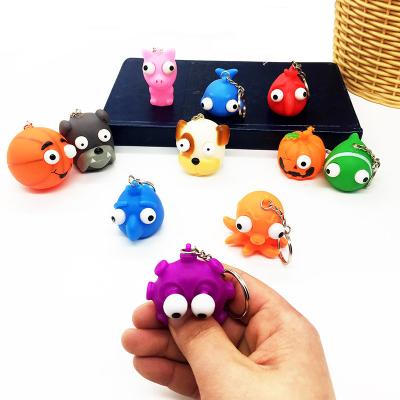 China Hot Selling Eco-friendly Decompression Doll Blow Eye Ducts Squeeze Eyes Exhale Key Chain Toy Eye Noise Weird Soft Squishy Toy for sale