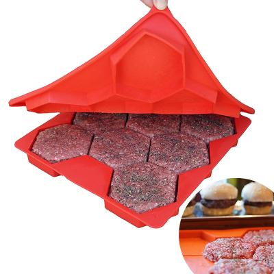 China Stocked Amazon Top Sales In Silicon 5 Hole Eco-friendly Patty Hexagon Mold For Silicone Burger Stock Mold for sale