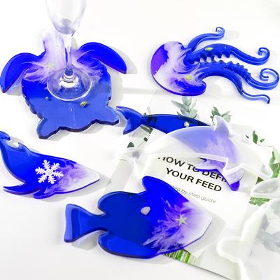 China DIY Sea Turtle Mold Viable Crystal Resin Epoxy Crystal Coaster Set Silicone Epoxy Molds Large for sale