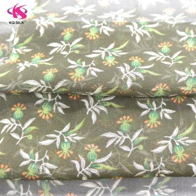 China Plain Fashion Olive Green Silk Crepe Fabric Georgette Fabric Floral Printed Silk Fabric For Dresses Dress for sale