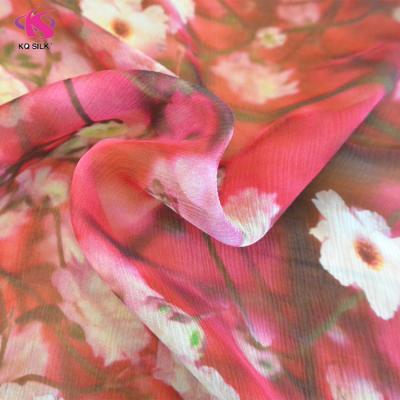 China Plain Zhejiang Red Mulberry Silk Fabric Digital Printed Ply Silk Georgette Fabric For Lady Dress for sale