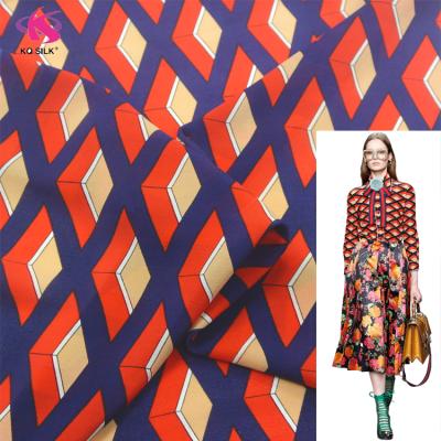 China Simple Geometric Printing CDC Fabric Fashion Silk Fabric French Silk Crepe Lattice De China Fabric For Dress Clothes 2017 for sale