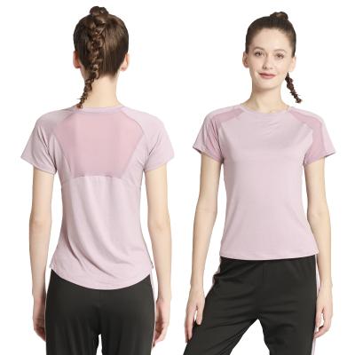 China Wholesale Breathable Women Blouses Short Sheath Sport Yoga Tops Gym T-Shirt Sports Running T-shirt Workout Tank Fitness Full With Mesh for sale