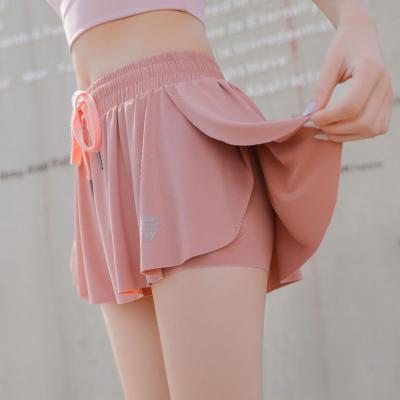 China Hot Sale QUICK DRY Women's Casual Mini Sports Lace Up Ruffle Shorts Yoga Breathable Workout Fake Two Piece Shorts for sale