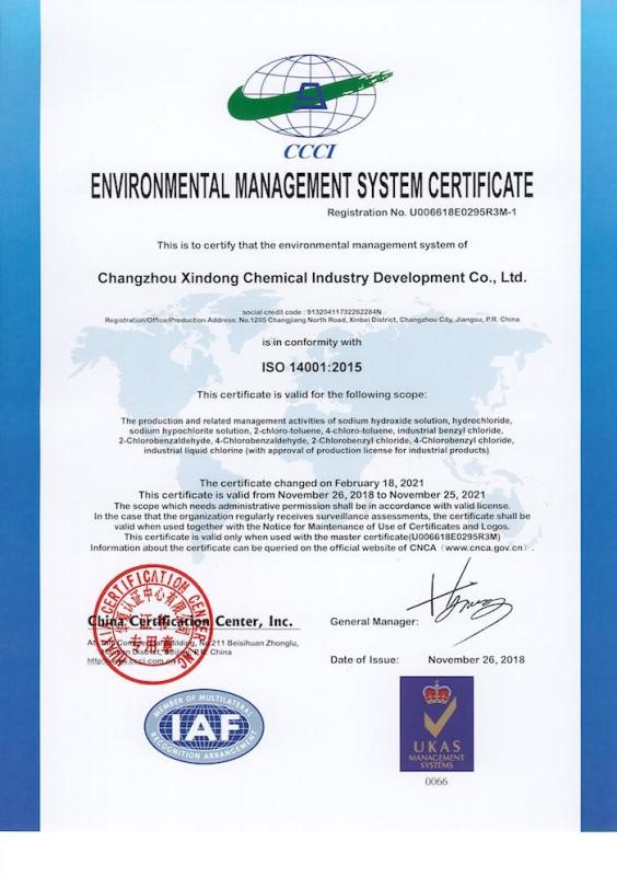 ISO 14001:2015 - Changzhou Xindong Chemical Industry Development Co., Ltd.