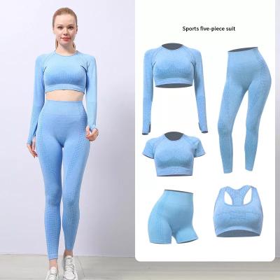 China Women Breathable Seamless 5/3/2 Piece Yoga Wear Sets Athletic Fitness Gym Sports Tights Workout Clothes Set for sale