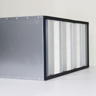 China Hotels H14 Glass fiber Media V-bank HEPA FILTER Air Flow Rigid Box Type HEPA Filter for sale