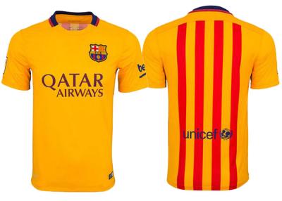 China Camisas del fútbol del uniforme del fútbol de Messi del amarillo 10 para los hombres Barcelona lejos en venta