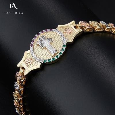 China FB0050 White Purple Religious Green Micro Rhinestone Bracelet For Women 18k Gold Plated Religious Petals for sale