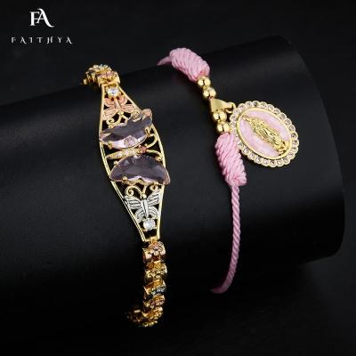 China FASHIONABLE FB0081Various Matching Crystal Butterfly Emerald Virgin Mary Cord Bracelet 3-Tone Bracelets For Women for sale