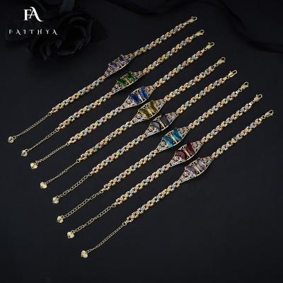 China High Quality FB0076 Crystal Butterfly Oro Laminado 18k Fashion Multicolor Tricolor Chain Adjustable Bracelet For Women for sale