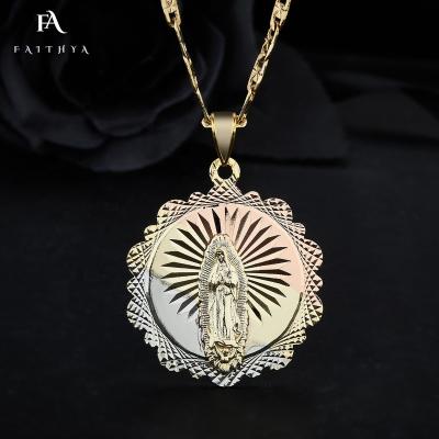 China Religious FP1095 Personalized Sunflower Relief Virgin Mary Radiance Oro Laminado 18k Tricolor Gold Plating Delicate Pendant for sale