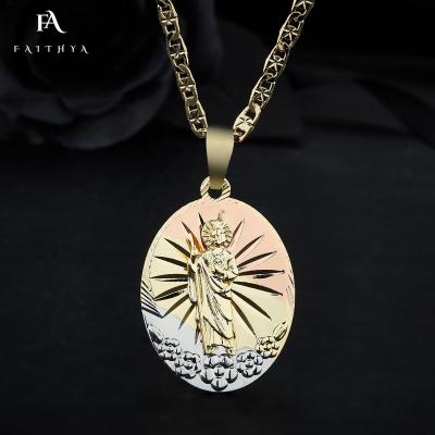 China New Design FP1092 Real Oro Laminado 18k Gold Plating Knife Point Scratch Plate Religious St Jude Flower Base Pendant Necklace for sale