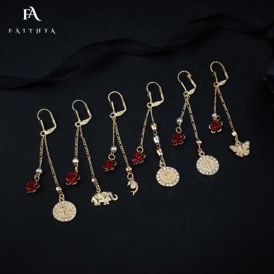 China FE3000 Faithya's CLASSIC Jewelry Long Diamond Small Pendant Design Bright Rose Red With 14k 18k Chain Earrings For Women for sale