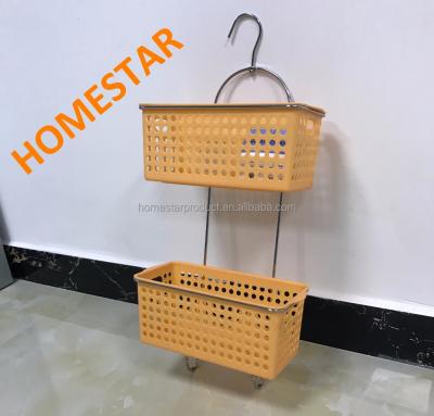 China Rust Resistant Hanging Bathroom Chrome Shower Caddy With Plastic Tray for sale