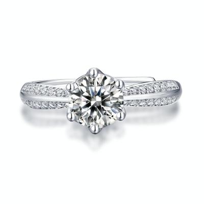 China 1.0 Carat Round Cut Moissanite Romantic Engagement Ring Pave Diamond with White Gold Plating for sale