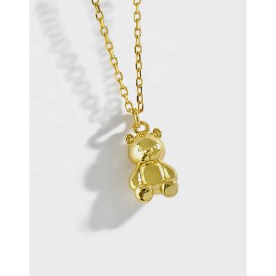 China Trendy Trendy Factory 925 Sterling Silver 18K Gold Plated Animal Bear Necklace For Women for sale