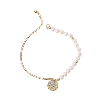 China CLASSIC 925 Sterling Silver Initial Shell Pearl Gold Plated Bracelet for sale