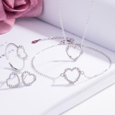 China 4PCS CLASSIC 925 Sterling Silver Jewelry Set for Women Necklace Earrings Bracelet Pendant Ring for sale