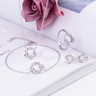 China 925 CLASSIC Silver Jewelry Sets D.C.A. CZ Round Stud Earrings Pendant Bracelet for sale