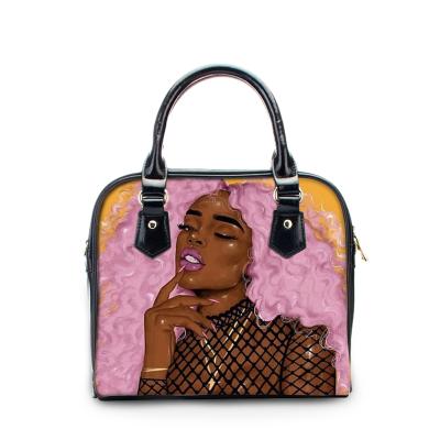 China Fashion Wholesaler Womens Handbag Black Luxury Art Ladies African Girls Print Totes PU Leather Cross Shoulder - Female Body Bag for sale