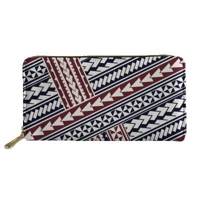 China Waterproof Polynesian Traditional Tribal Leather Women Wallets Women Long PU Print Credit Card Holder Zipper Coin Clips Wallet for sale