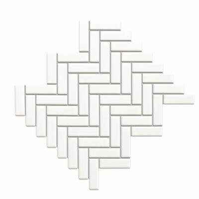 China White Ceramic Herringbone Rectangle Wall Slabs Mini Mosaic Parquet Flooring Gloss Brick 316x277mm For Living Room for sale