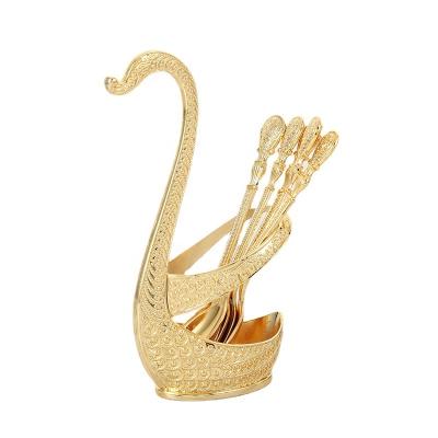 China Elegant Viable Cygnus Tableware Decoration 6pcs Spoons and Spoons Swan Stand Base Holder Set for sale