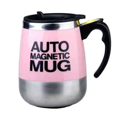 China Customized Sustainable Stainless Steel Self-Stirring No Spoon Automatic Mixing Mug Cup Magnetic Coffee Mug With Lid for sale