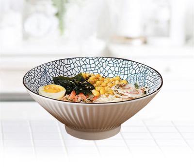 China Viable popular style 8inch black white blue ceramic different types round japanese ramen salad nugget speaker bowl for sale