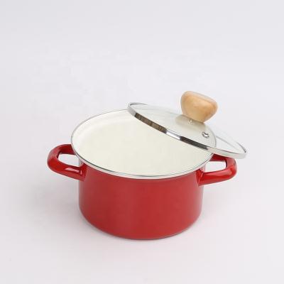 China Japanese Style Viable Kitchen Pot Noggin Soup Milk Enamel Single Ear Handle Enamel Double Cooking Non-Stick Pot for sale