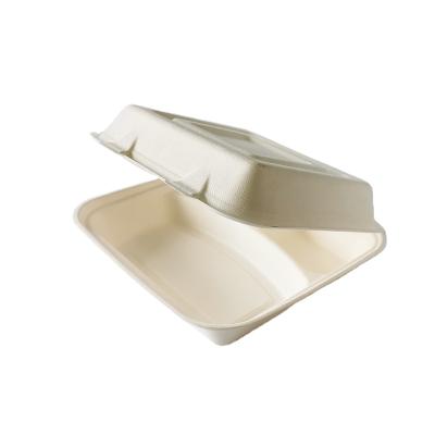 China Bagasse 10 Inch 3 Compartment Clam Box Casual Biodegradable Sugar Cane Clam Shell Compostable Box for sale