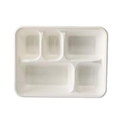 China Wholesale Biodegradable Compostable Within 90 Day Sugar Cane Bagasse 5 Compartment Tray for sale