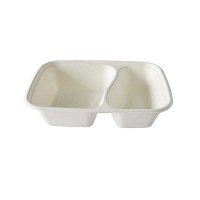 China 1000ml Sugarcane Bagasse Food Container Two Compartments Disposable Biodegradable American Compostable Bagasse Food Box Take Away Bagasse Paper Container for sale