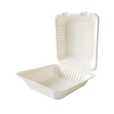 China Eco-friendly Traditional Sugarcane Fiber Bagasse Biodegradable Food Container 8 Inch Food Grade Clamshell Packaging for sale