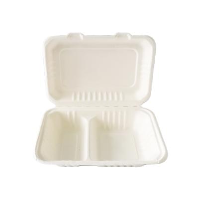 China Eco-friendly Traditional Sugarcane Fiber Bagasse Biodegradable Food Container, 1000ml 2 Compartment Food Container Cans for sale