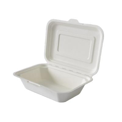 China Traditional Hot Selling Food Grade Sugarcane Biodegradable Compostable Disposable Bagasse Take Out Clamshell Food Packaging 600ml for sale